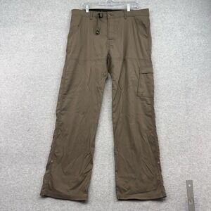 Prana Zion Pants Mens XL Brown Straight Leg Stretch 5 Pocket Belted Hiking 36x32